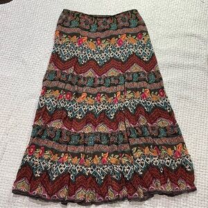 Silky Floral Multi Design Western Boho Pull on Full Skirt Fall Colors Size Small
